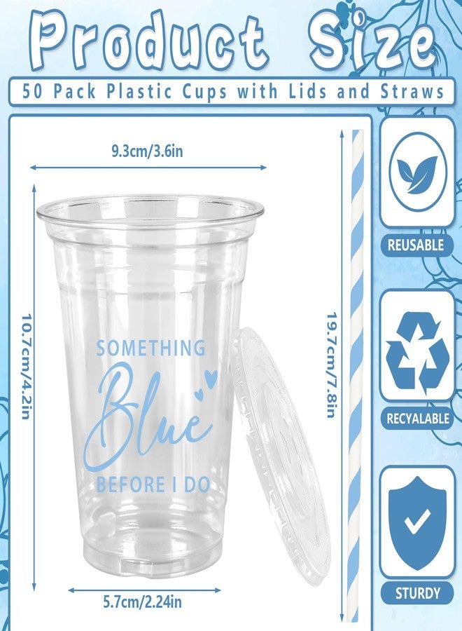 JarThenaAMCS أكواب بلاستيكية زرقاء من JarThenaAMCS، 50 قطعة، مع أغطية وماصات، سعة 12 أونصة، مثالية لحفلات توديع العزوبية وحفلات الزفاف. - Image 2